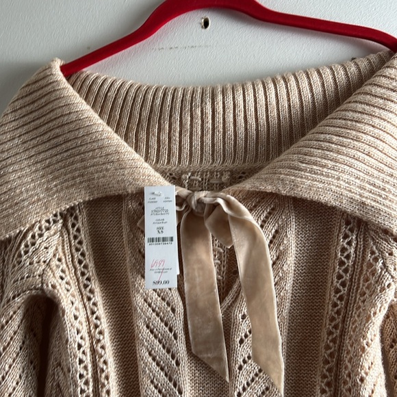XS antique blush open cable knit sweater with front bow - Picture 5 of 10